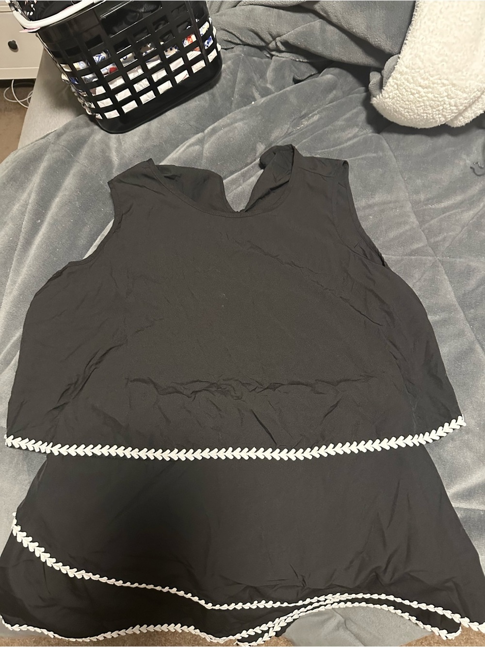 SHEIN Black Sleeveless Tiered Top with White Trim